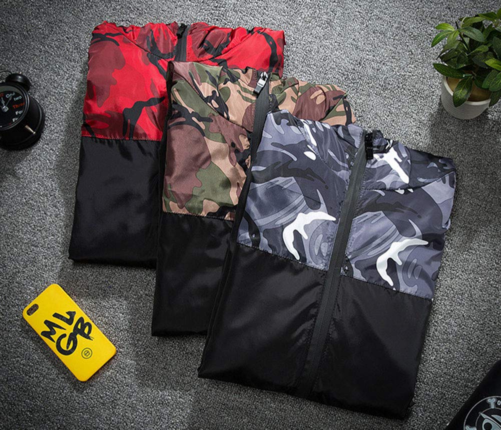 Hisitosa Camouflage Hoodie with Mountain Jacket for Outdoor Activities Men's Windbreaker, Zip-Up Hood, Lightweight, Windproof, Water-Repellent,