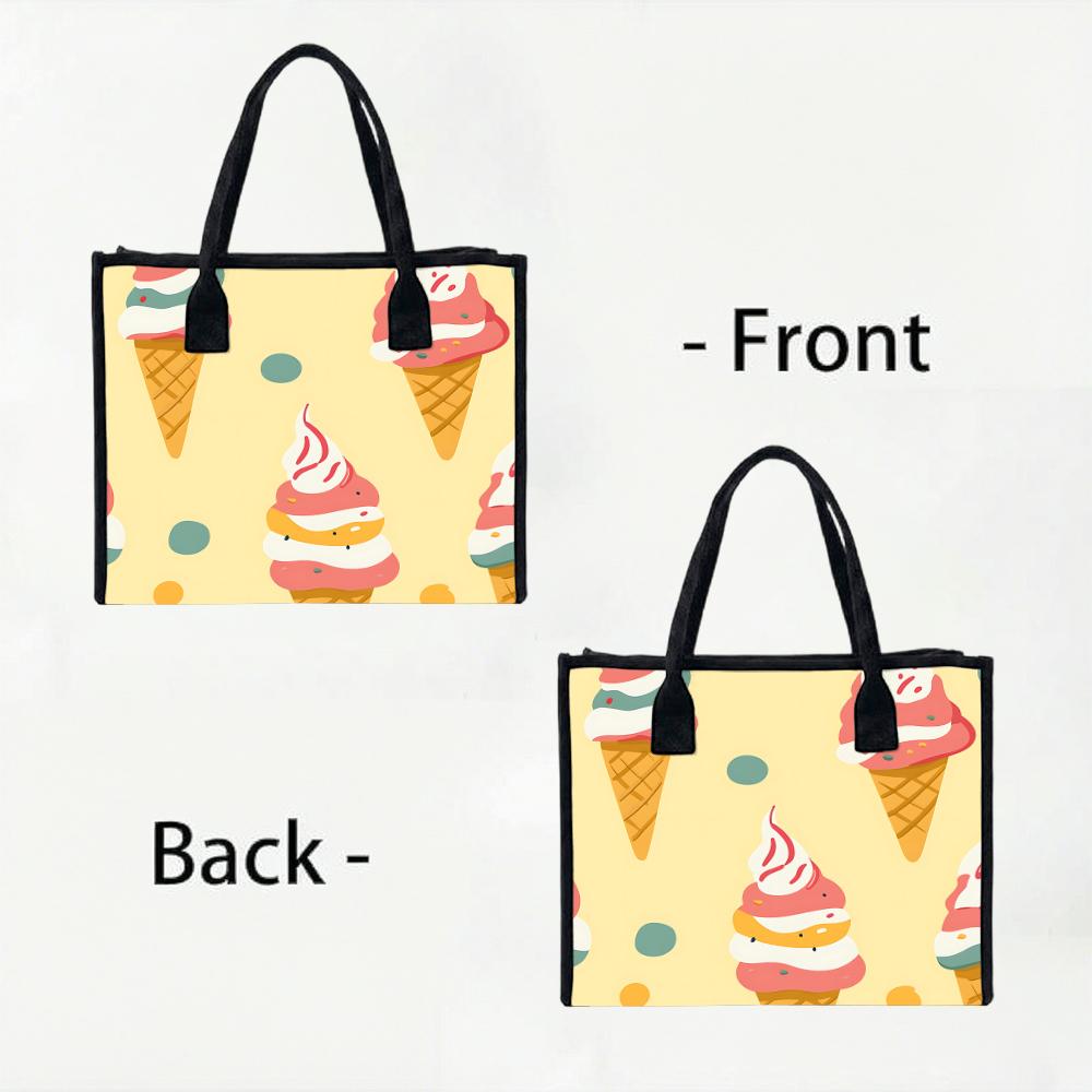 Cute Ice Cream Pattern Tote Bag Casual Large Capacity Shoulder Handbag for Daily Shopping Travel