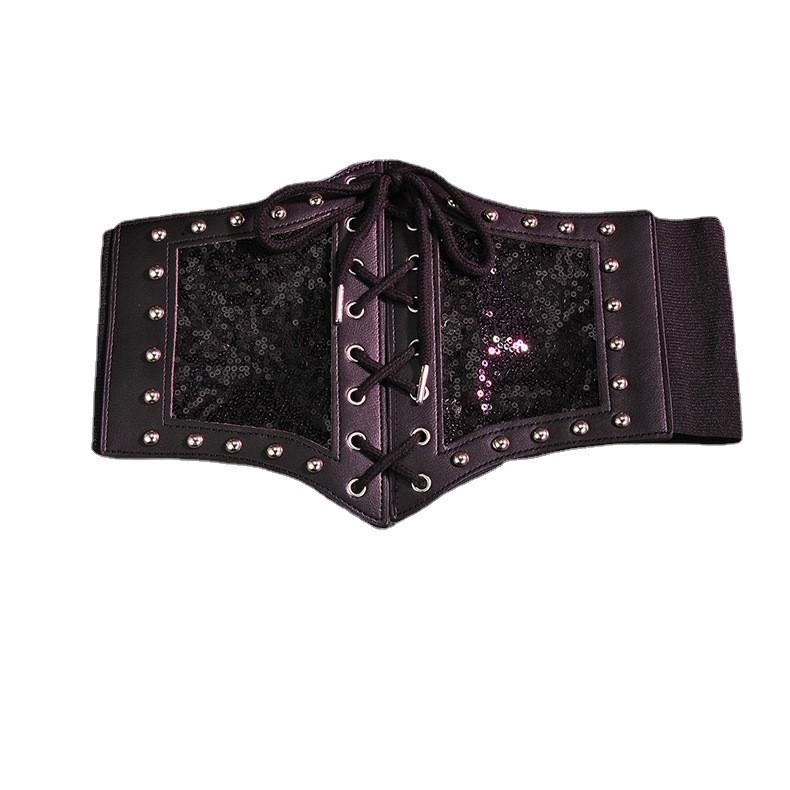 Lace Waist Strap Cover Metal Buckle Tie Rope Elastic Waist Black Theme Dark