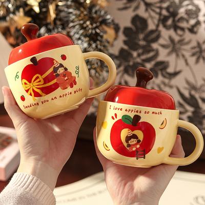 Cute Apple Girl Cup Girl Girlfriend Mug with Lid High Value Ceramic Water Cup Birthday Gift