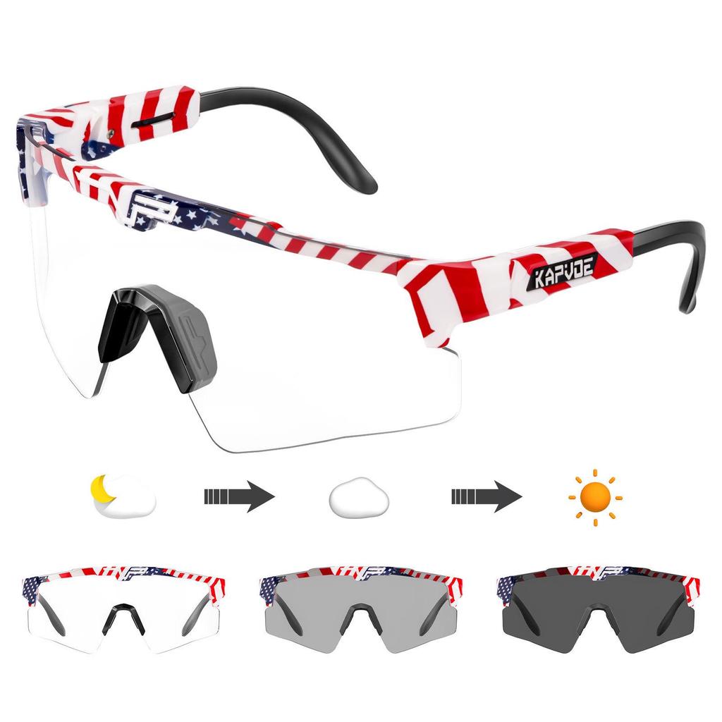 KAPVOE Polarized Photochromic Cycling & Outdoor Sports Glasses with Adjustable Temple