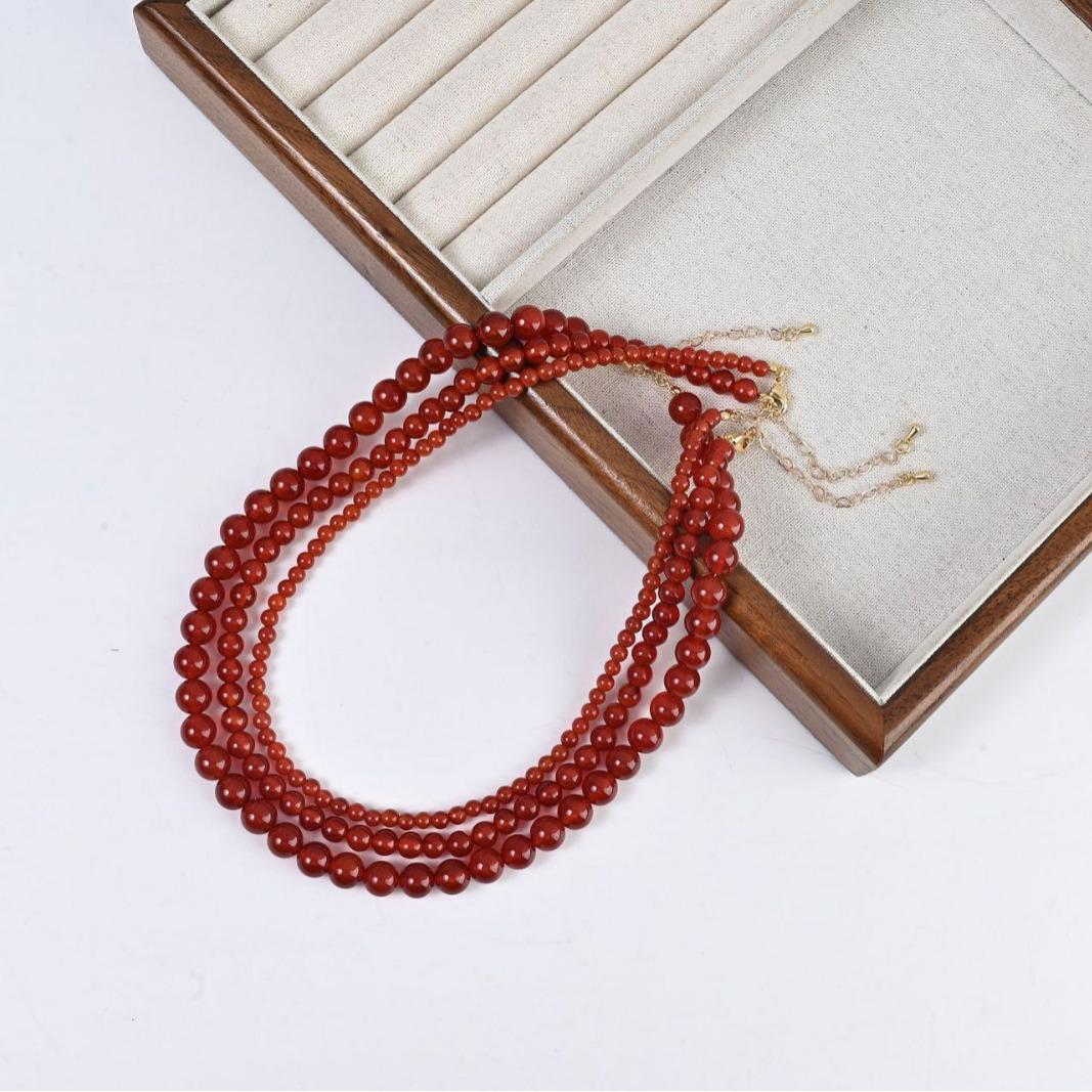 

Retro Red Agate Beaded Necklace - Korean Style Clavicle Choker