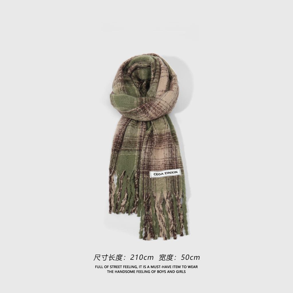 Japanese high-end retro plaid fringed scarf women's winter versatile Korean thickened warm couple scarf