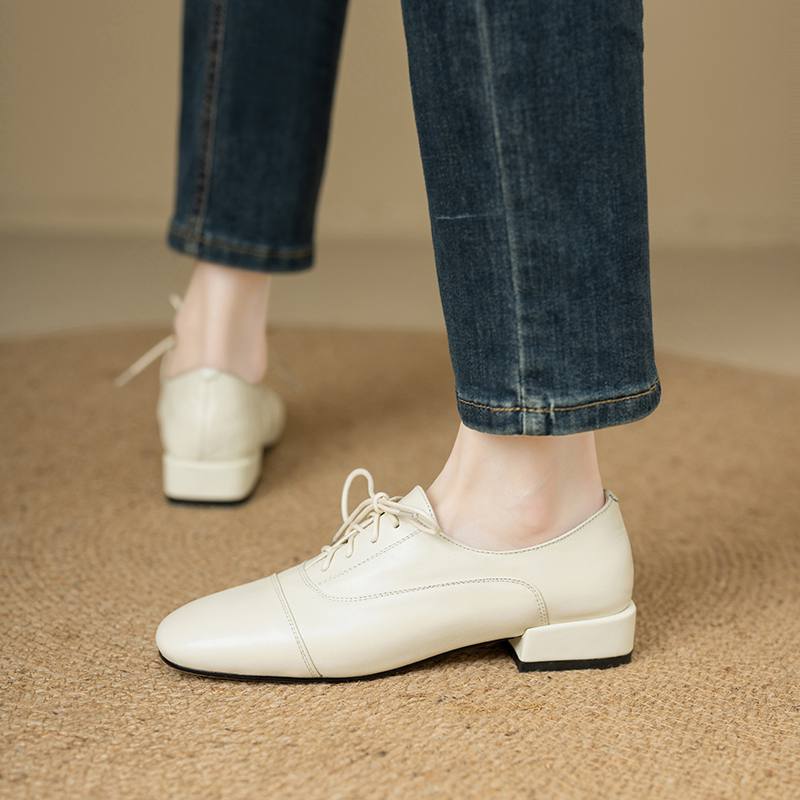 Krazing Pot Cow Skin Square Toe Size 43 Thick Low Heels Fashion Office Lady Deep Mouth Autumn Pumps