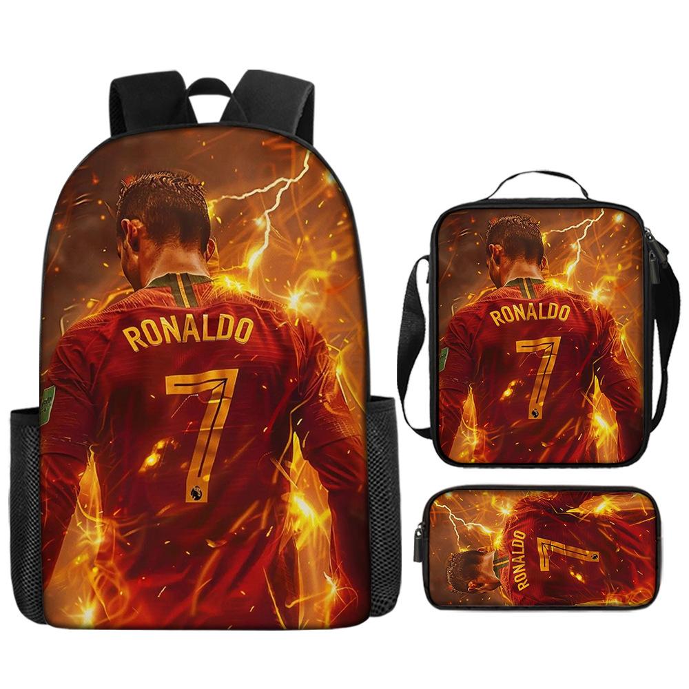 Voetbalster Print Rugzak Drie Delige Kinder Schooltas Basisschool Leerling Cartoon Rugzak Three-piece set