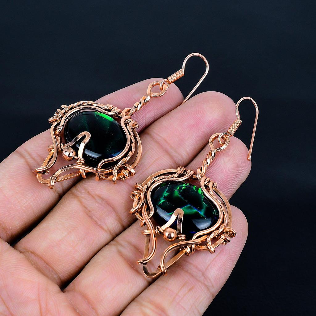 Dico Glass Earrings Gemstone Jewelry, 999 Copper Wire Wrapped Earrings, Handmade Beautiful Jewelry Earrings