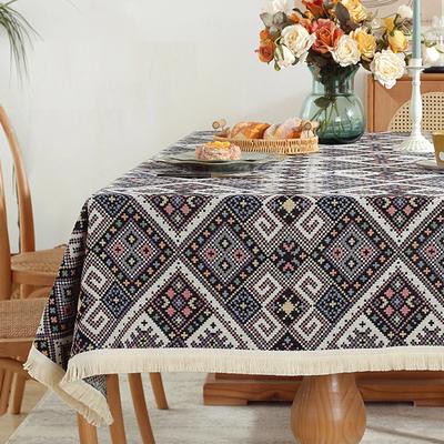 Bohemian Quality Dining Tablecloth Color Jacquard Cotton Linen Multi Sizes Lacy Home Kitchen Banquet Table Cover Tassels Lace