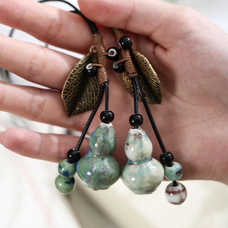 Keramik Schmuck Ethno-Stil Pullover Kette Lange Halskette Blatt Kürbis Anhänger Halskette Erwachsene Tragen