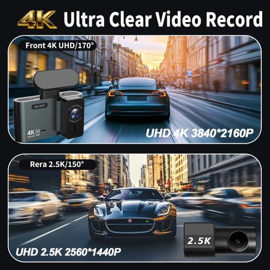 Front 4K And Rear 2.5K Dash Cam Built In WIFI GPS Dual Lens Mini CAR DVR 24H Parking Monitor Black Box Room Camera Night Vision