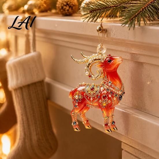 Cute Sheep Acrylic Pendant 2D Hanging Ornament Decorative Pendant Animal Ornament New Year Decoration for Christmas Tree Mantel Car Interior Home