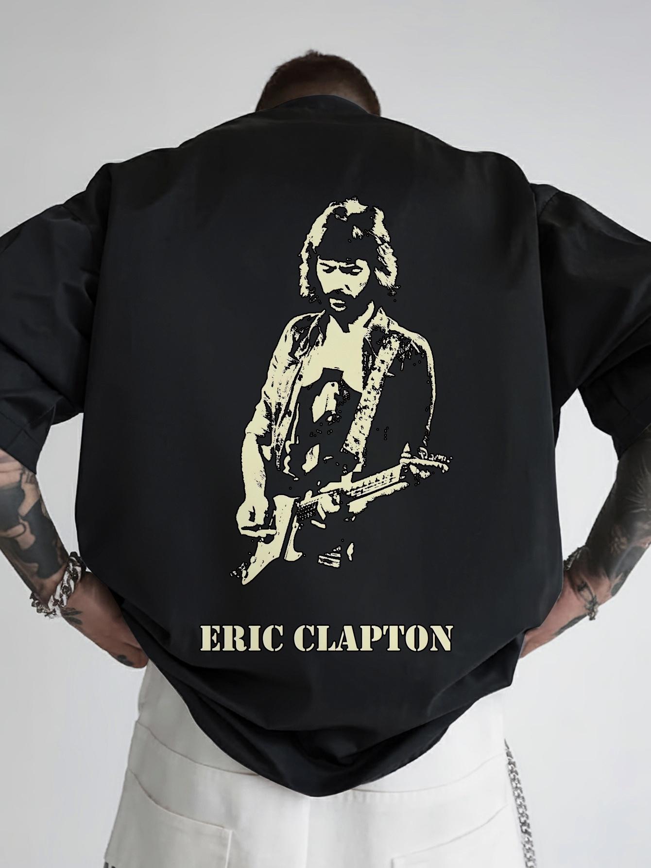 Black T-shirt with Eric Clapton Guitar Print - Retro Rock Band Design XXXXL