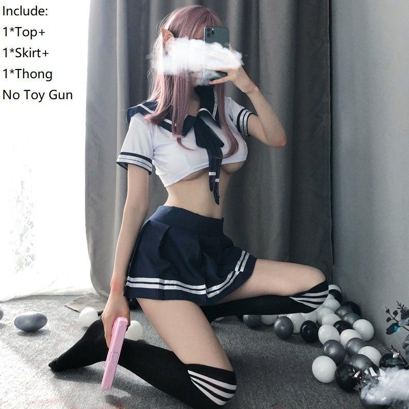 Women's Sexy Cosplay Lingerie Student Uniform Set With Velcro Design Miniskirt Outfit