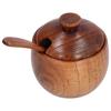Household Seasoning Jar with Spoon Lid Wooden Salt Container for Home Kitchen Restaurant