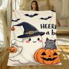 Coquette Pink Witch Ghost Pumpkin Candy Halloween Flannel Throw Blanket, Cute Spooky Pastel Holiday Blanket For Girls Gift