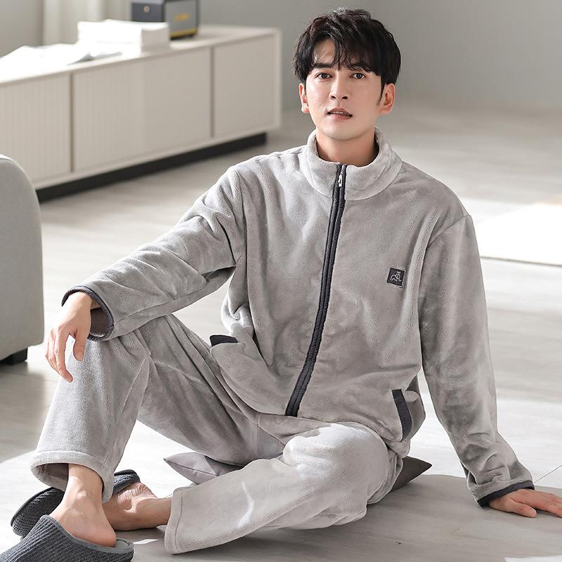 Pajamas Men's Winter Coral Fleece Thickened Fleece Men's Autumn and Winter Flannel Men's Large Size Casual Winter Loungewear