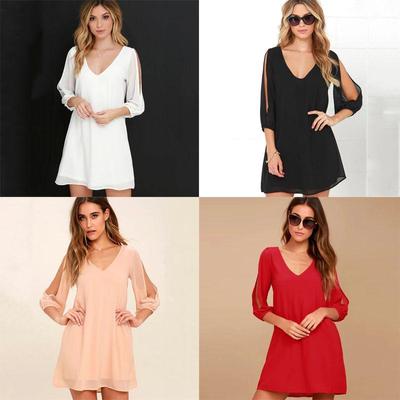 Summer Dress Short-Sleeve Casual Mini T Shirt Beach Solid V-neck Elegant Sexy Party Bodycon Dresses