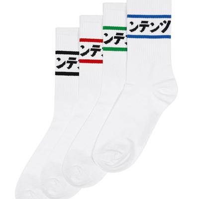 REPLAY CONTAINER [4PACK] Line Socks (white) 4color