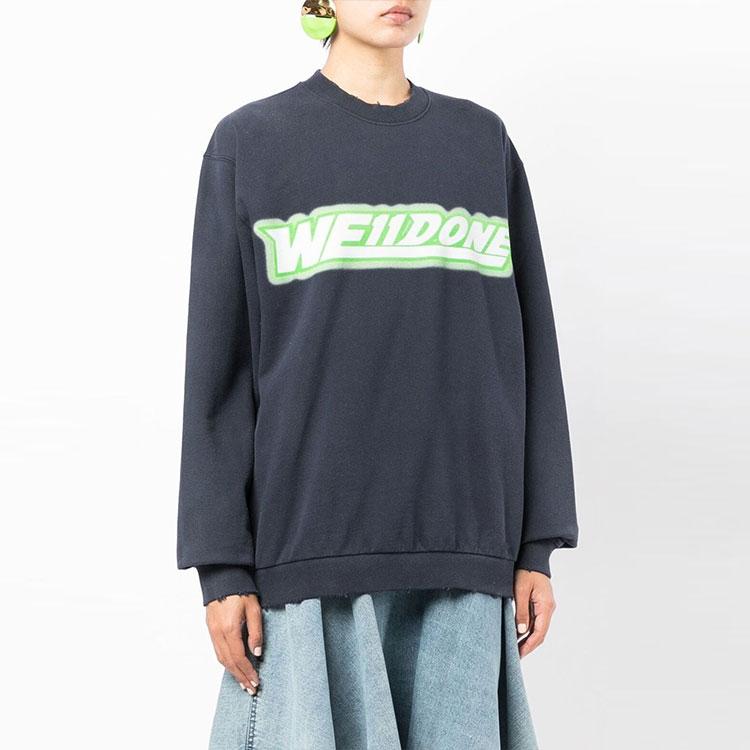 WE11DONE Ss22 Letter Logo Print Crewneck Long Sleeve Sweatshirt Unisex Sweatshirt Navy-Blue WD-TS1-22-548-U-NV