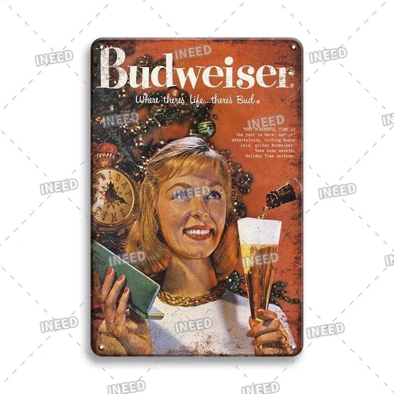 Original Budweiser Bier-Blechschild, lustige Metallplakate, Retro-Wandschild, Vintage-Schild für Bar-Club-Wanddekoration