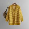 Autumn and Winter New V-neck Cardigan Sweater Cross-border Women's Casual Loose Diamond Grid Knit Sweater Jacket