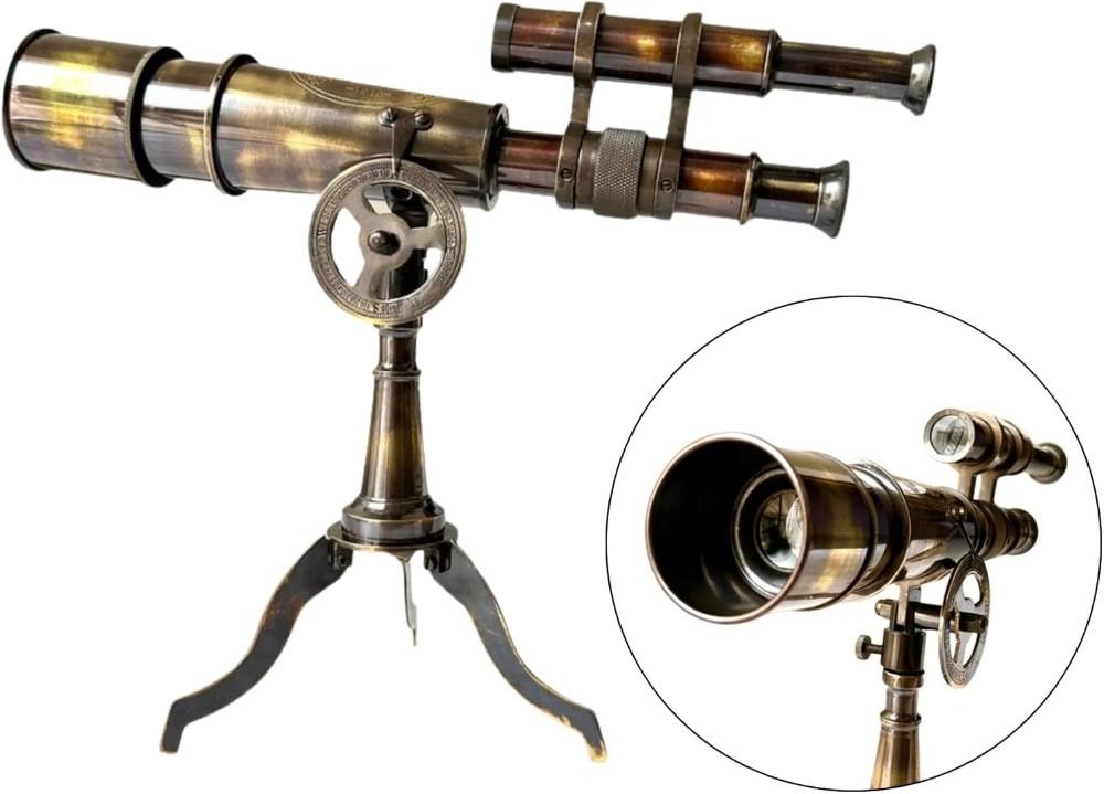 Messing Teleskop mit Holzstativständer Maritim Nautisch Vintage Schreibtischdeko