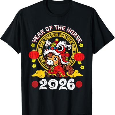 Chinese New Year 2026 Year of The Horse Lunar New Year Unisex TShirt Fashion Casual Style Printed Tshirt Tops Graphic T Shirts