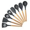 Silicone Cooking Utensils Set 8 Piece Cooking Tools Set Wood Handle Silicone Spatula Scraper Turner Soup Spoon Ladle Cookware