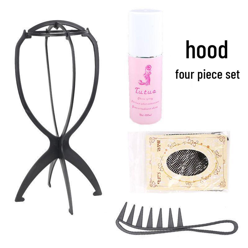 Wig Care Set with Accessories: Stand, Hair Net, Electric Splint, Care Solution, BB Clip, and Comb.