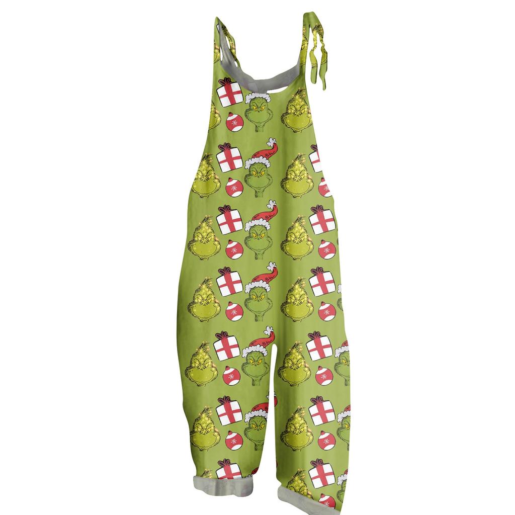 Women's Casual Loose Jumpsuit Christmas Print Wide Leg Jumpsuit Sleeveless With Pockets