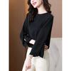 Women's Black Oversized Blouse Bell Sleeve Round Neck Casual  Round Neck Style Top