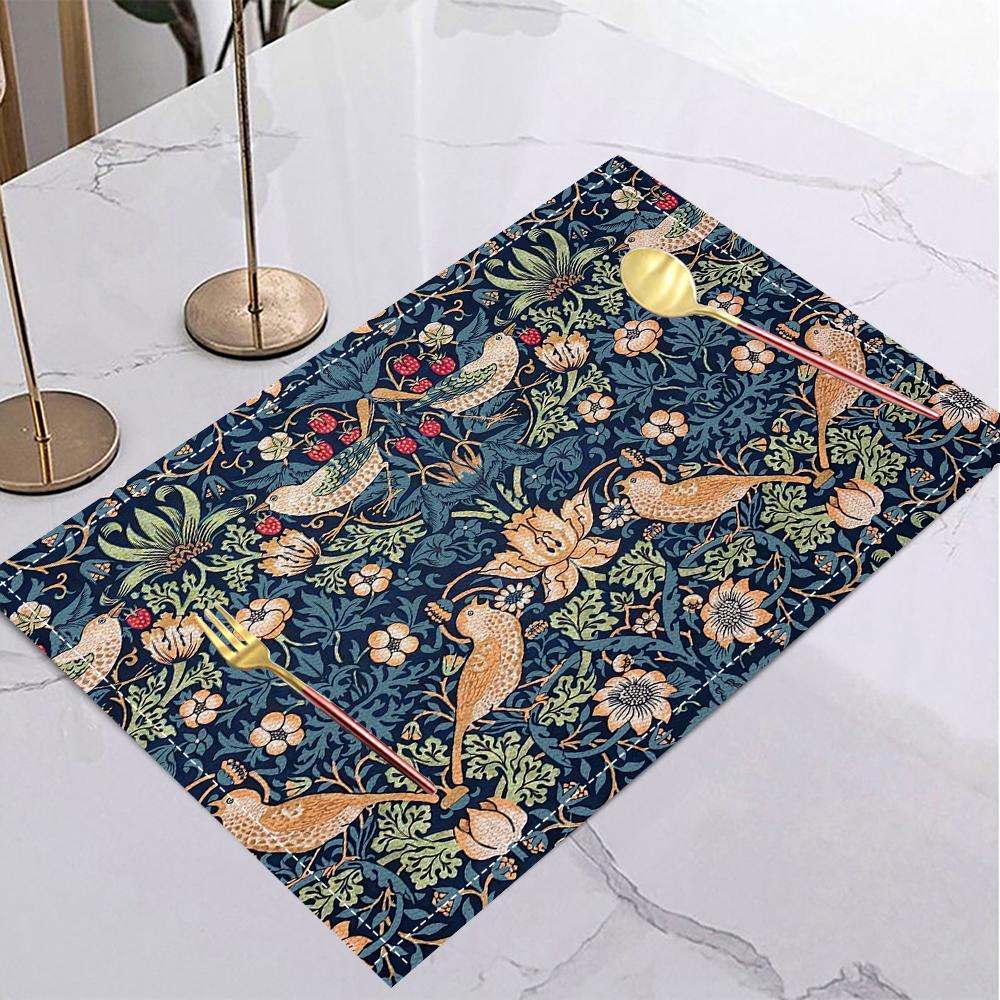 4/6/8pc Plant Flower Linen Placemats Multicolor Flower Printed Insulation Mats Nordic Kitchen Dining Room Decorative Placemats