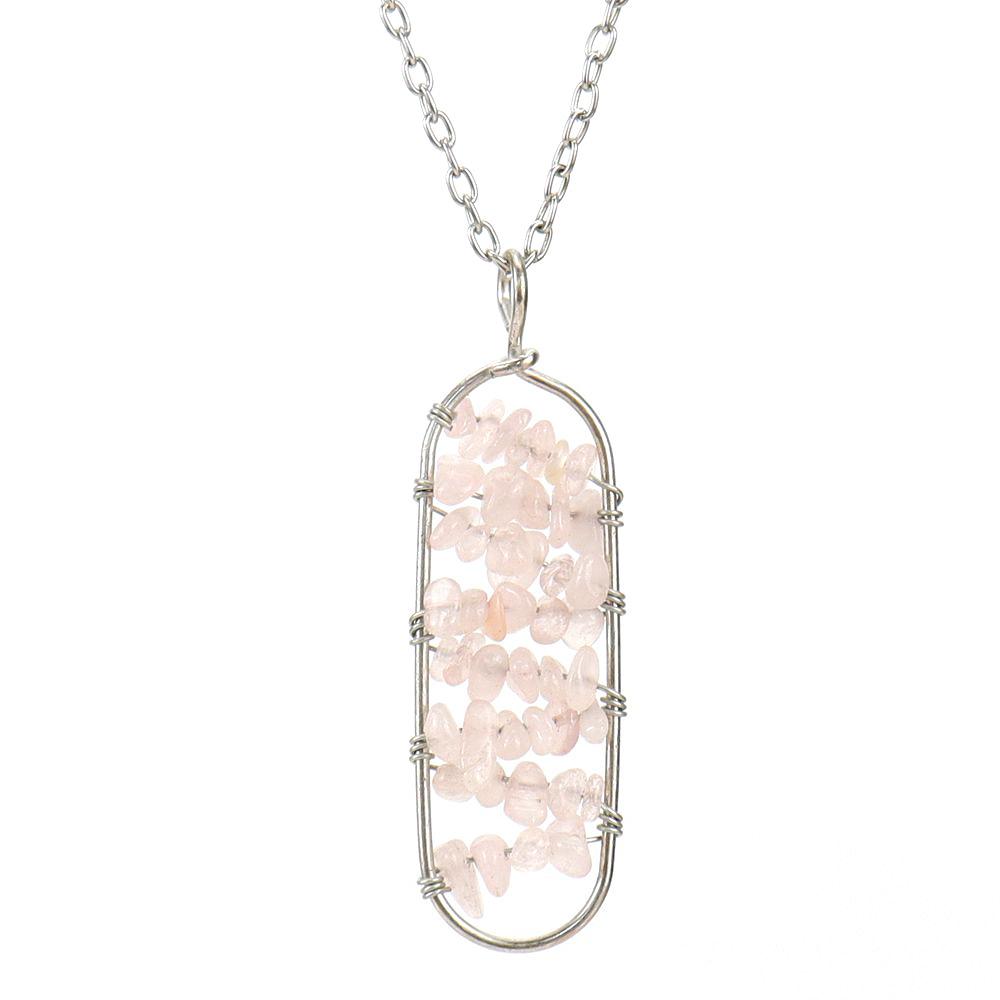 

Silver Handmade Beaded Crystal Gravel Gemstone Amethyst Agate Curved Pendant Necklace N128