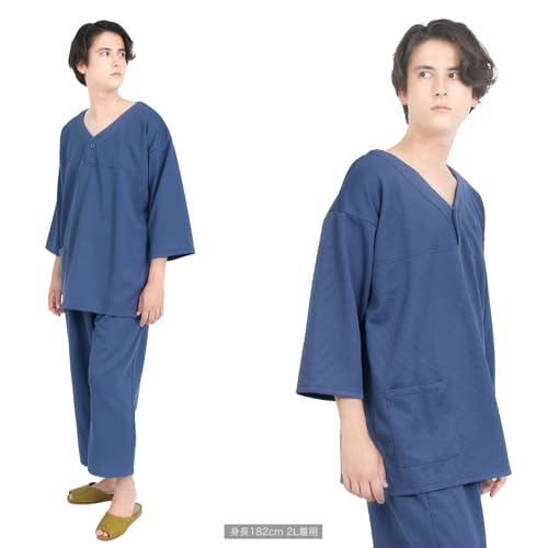 Fuuka In-Hotel Relaxation Wear (Blue) Waffle Fabric Unisex Linen-Compatible Commercial Use (Sauna/Hotel/Ganbanyoku/Spa) (Size F)