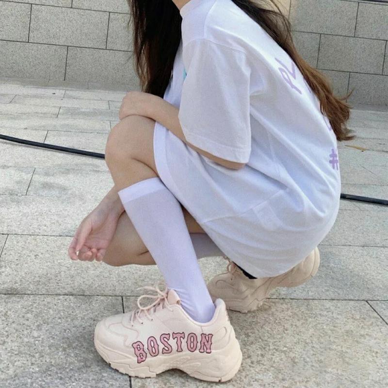 MLB Big Ball Chunky P Boston Slip Resistant Abrasion Resistant Low Top Chunky Sneakers Unisex Pink Sneakers 32SHC2011-43P