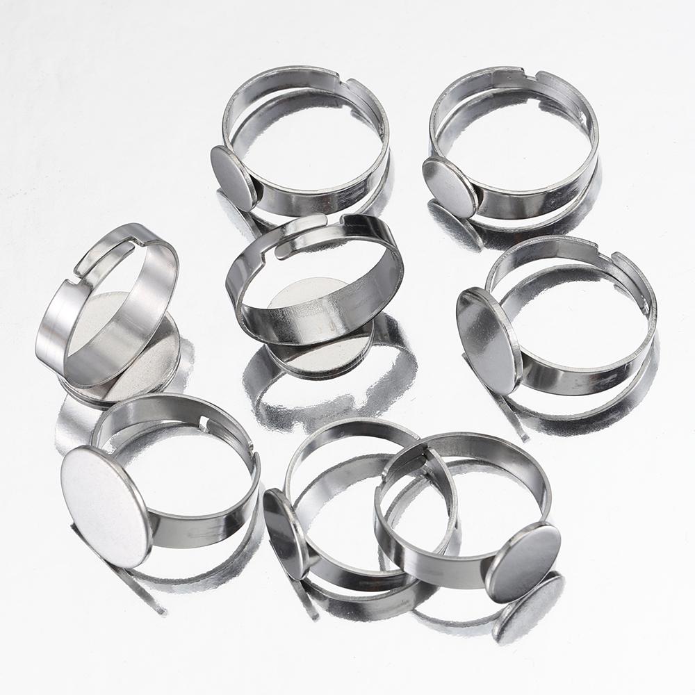 10pcs 8/10/12/14mm Stainless Steel Adjustable Ring Bezel Settings Blank Cabochons Base Tray  for DIY Jewelry Making  Supplies