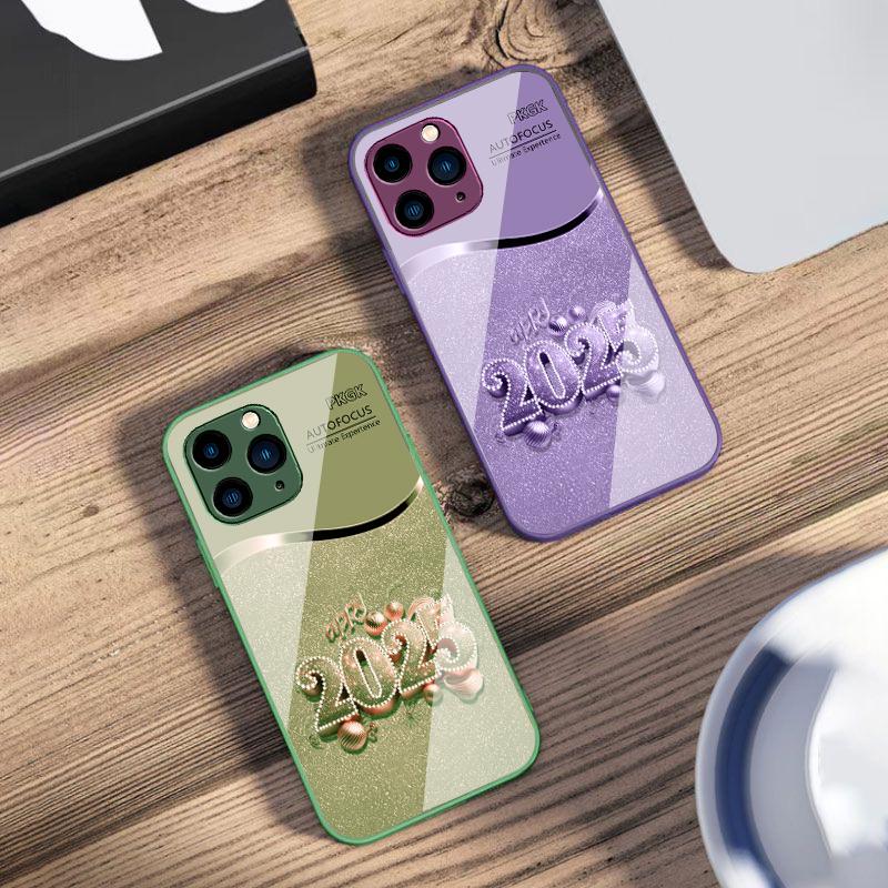 Colorful New Year 2025 For IPhone 16 Pro Max 15 Pro 14 13 12 Mini 11 XS Max XR 7 8 Plu SE 2022 Tempered Glass Phone Case