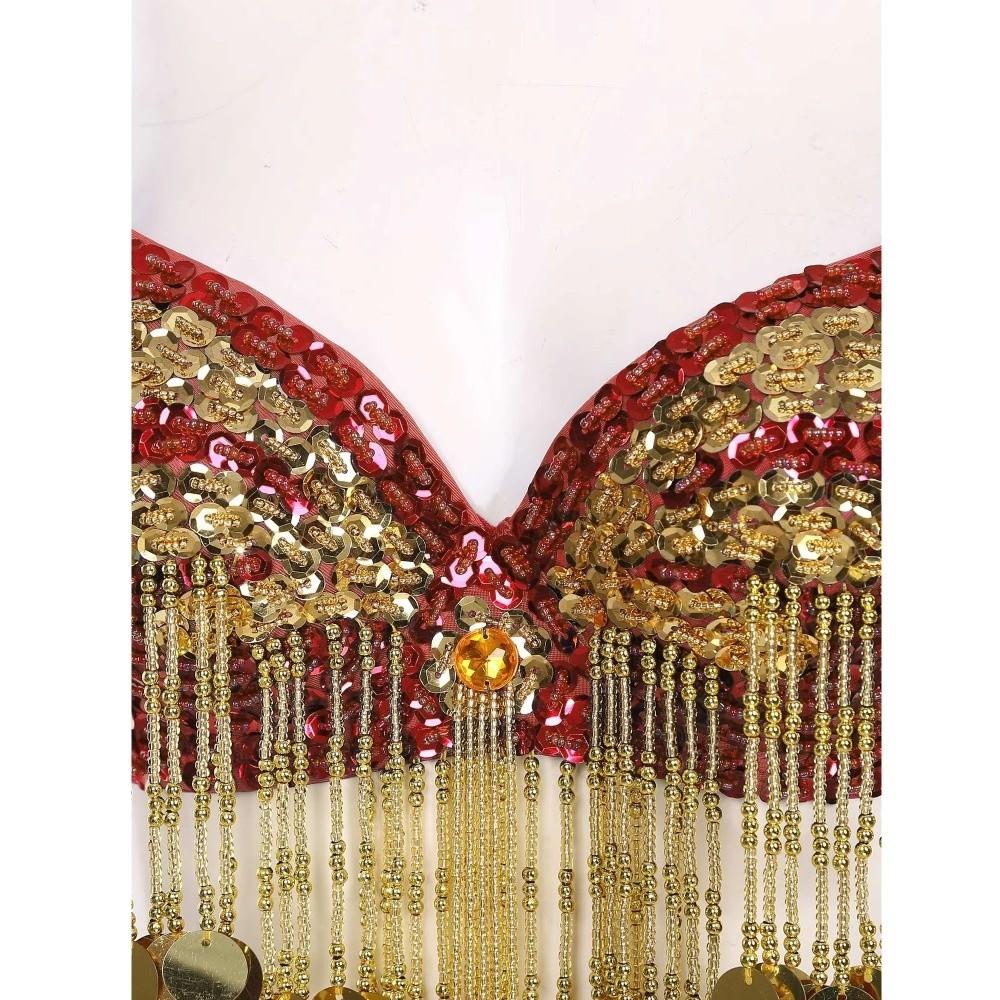 Adjustable Straps Belly Dance Tops Shiny Beaded Tassels Bra Sequins Bra Tops Stage Performance