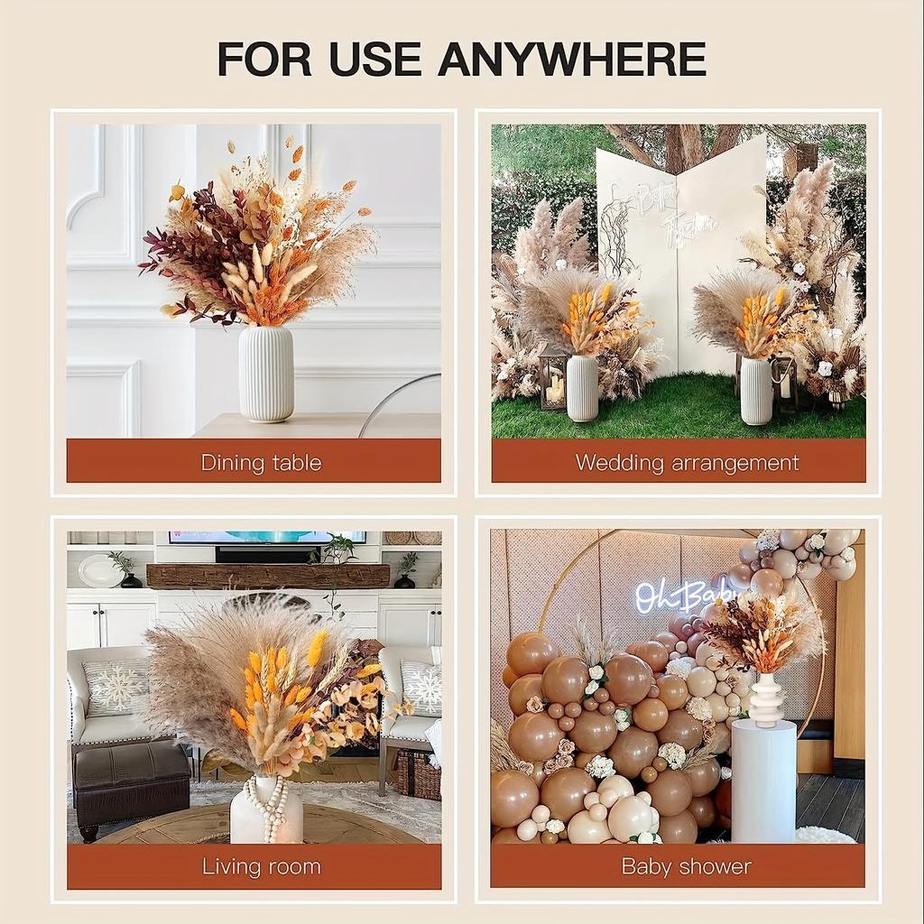 80Pieces Natural Dried Flowers Bouquet Home Decoration  Pampas Reeds Grass Rabbit Tails Bouquet Boho Home Arrangements