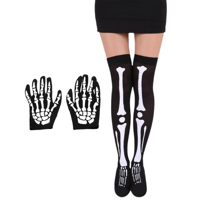 

Bloody Full Finger Gloves Elastic Acrylic for Halloween Long Nails Skull Bone Gloves Long Nails for Halloween