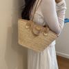 Women's 2026 Korean-Style Vacation Straw Bag: Handheld, Large Capacity, Chain Shoulder, Simple Fruit Basket Design