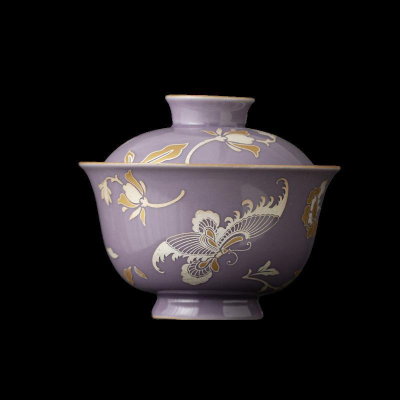 

Purple Glaze Ruyao Tea Cup Handmade Ceramic Gongfu Tea Set Lotus Shaped Bowl for Zen Tea Room Office Modern Decor 100ML