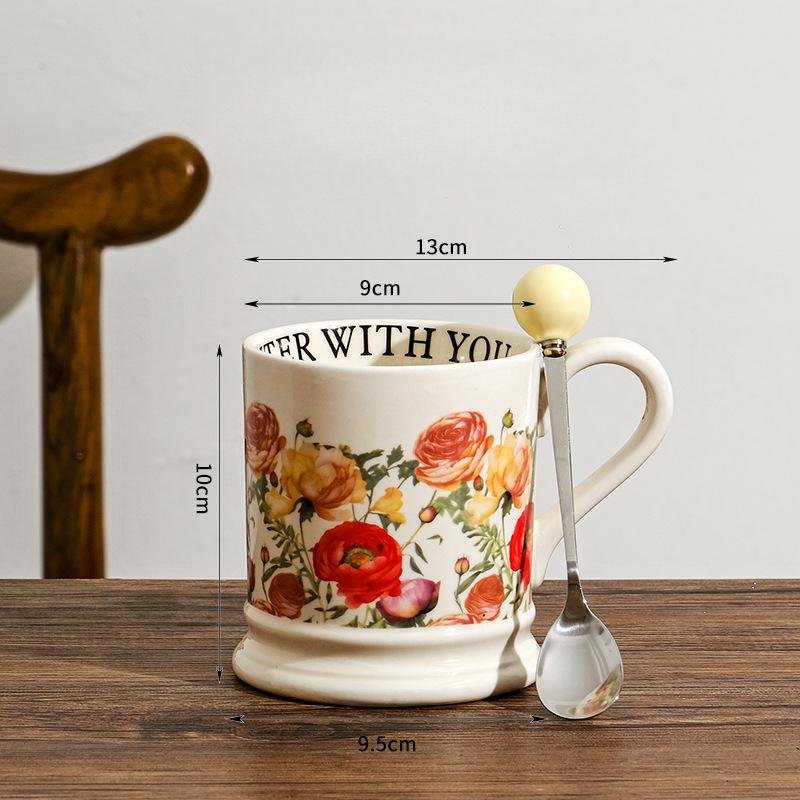 Taza Retro Original Hogar Cerámica Taza de Agua Oficina Gran Capacidad Creativa Taza de Pareja Floral Souvenir