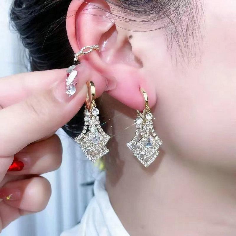 Boucles d'oreilles pendantes décorées de zircone noire en forme de losange, Bijoux en alliage style rétro élégant, Ornements polyvalents pour femmes, Duplicatas, Bijoux de luxe