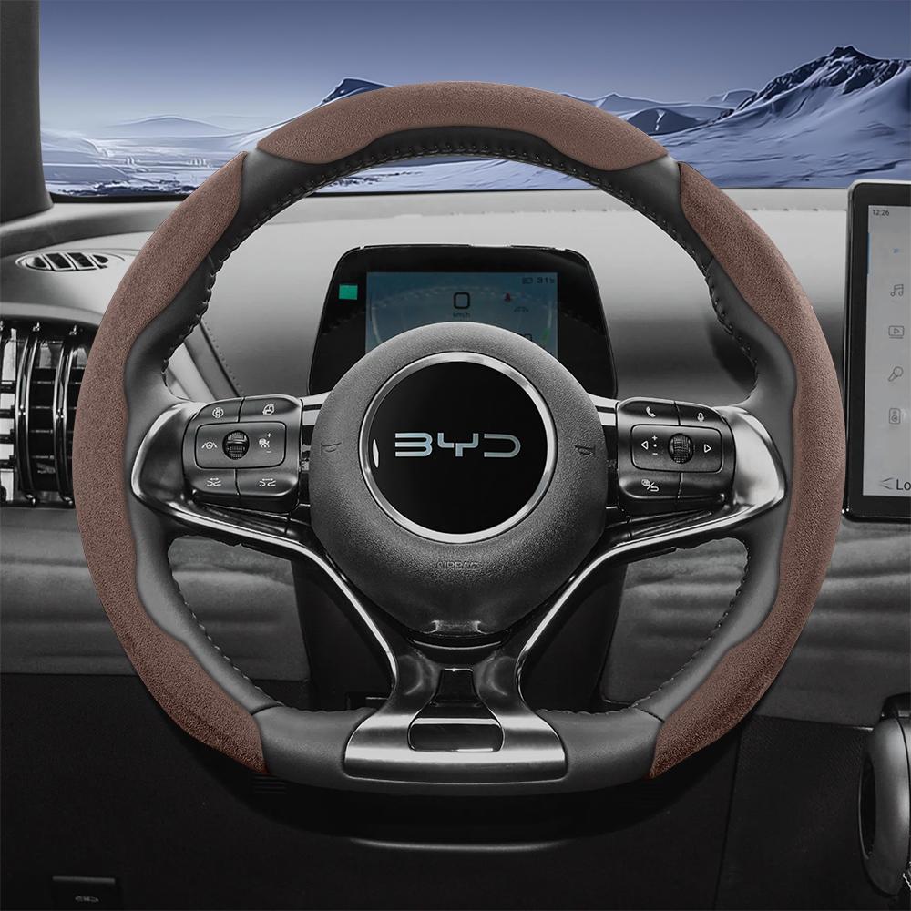 Suitable for Byd Sports Suede Steering Wheel Covers with Split Snap-On Design for Models Such as Atto 3 2 Dolphin Seal Sealion Han Song Qin Plus
