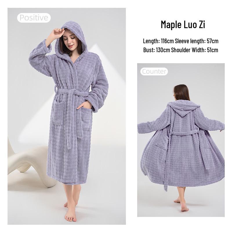 Women's Thickened A-Line Hooded Bathrobe: Pure Cotton, Absorbent & Quick-Drying, Perfect for Autumn/Winter Warmth After Bathing.