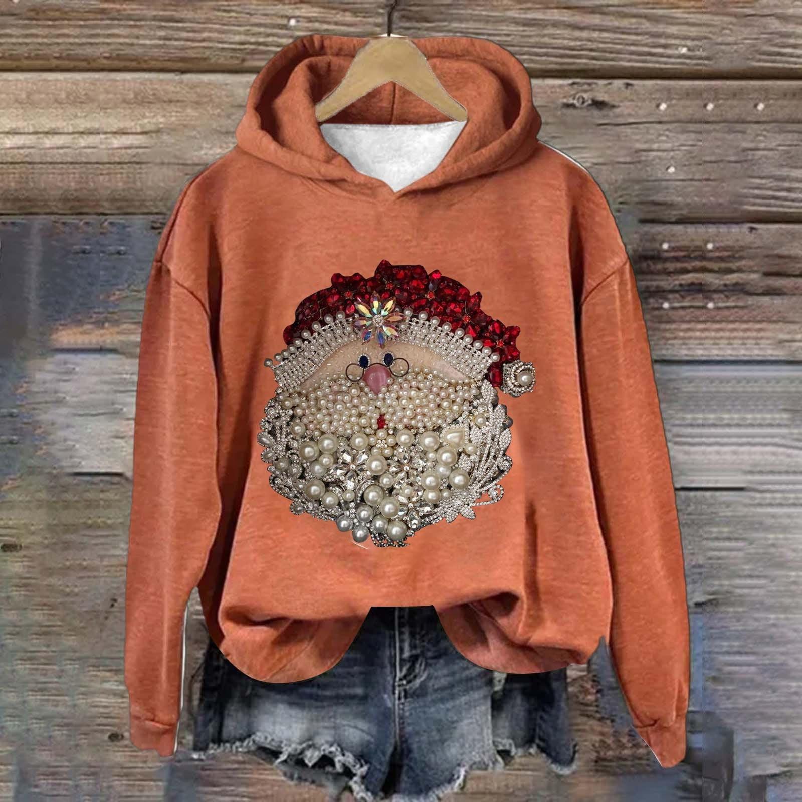 

Женская модная повседневная кофта с длинными рукавами и рождественским принтом, с капюшоном XXL шафрановый