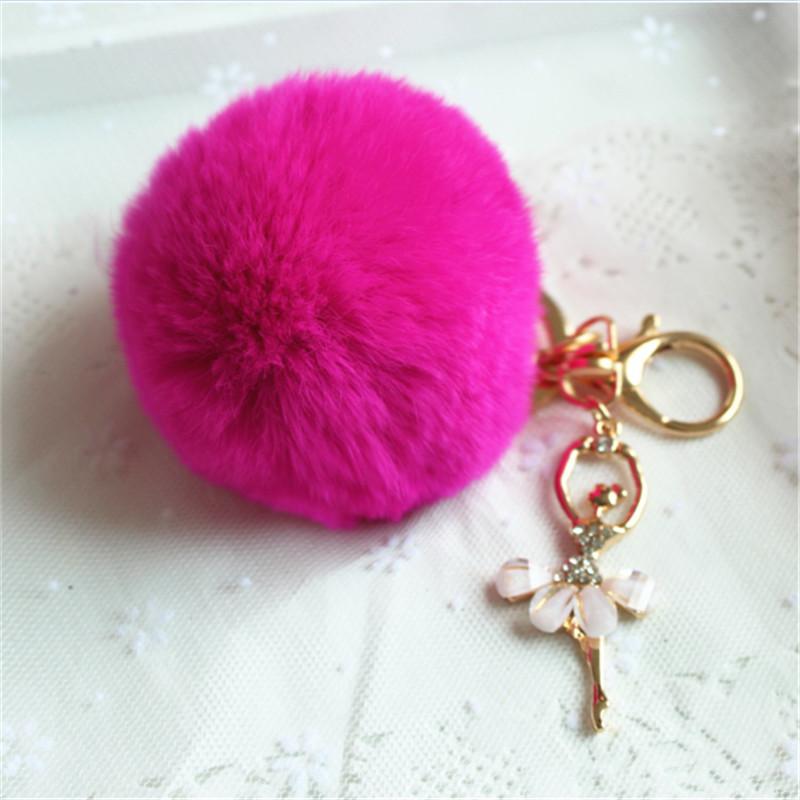 Car Women handBag Key Chain Fashion Pearl Chain Crystal Bottle Bow Pompom Keychain Fluffy Puff Ball Keychains Jewelry