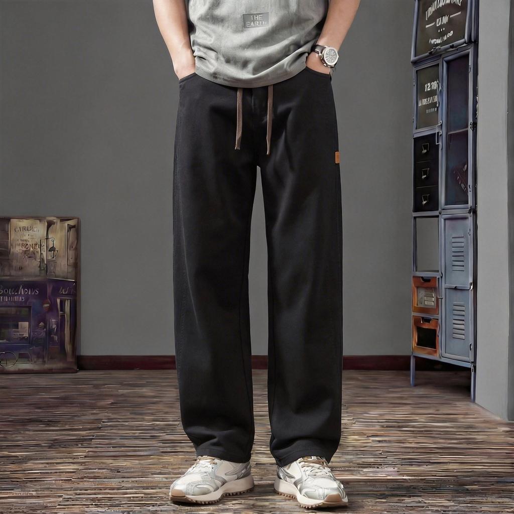 Lyocell breathable men's casual pants summer new loose straight thin pants splicing tooling trousers