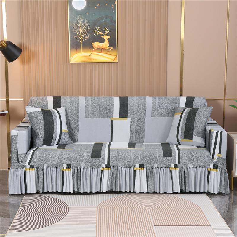 1/2/3/4 Seater Print Sofa Cover With Skirt Stretch Armchair Sofa Slipcover Elastic Chair Protector for Living Room