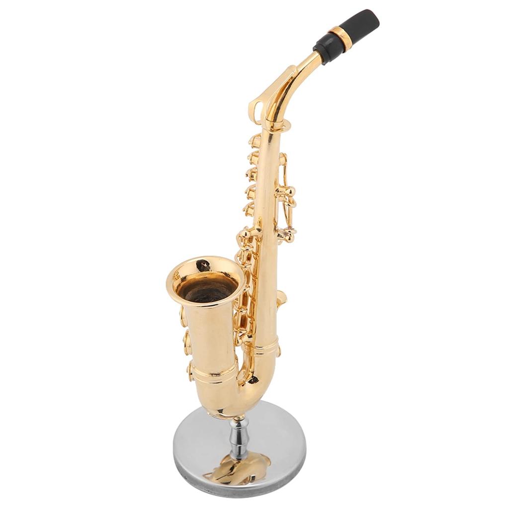 Miniature Alto Saxophone Replica with Stand and Case, Gold-Plated Instrument Model Decor
